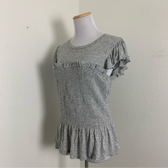 Rebecca Taylor Smocked Ruffle Flax Rayon Jersey Top Stretch Jersey Size Large - Picture 8 of 16